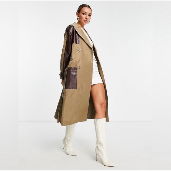 4Th + Reckless Jackets & Blazers - Elegant Two-Tone Trench Coat in Brown and Tan